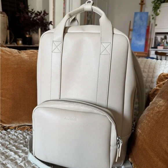 Ivory vegan leather backpack by Monos Metro Backpack, Nylon and Vegan Leather | Monos Luggage & Bags main image 2